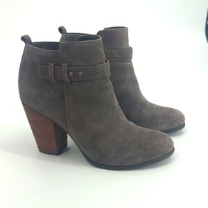 Franco Fortini Gray Suede Block Heel Booties Buckle Ankle Boots 6.5